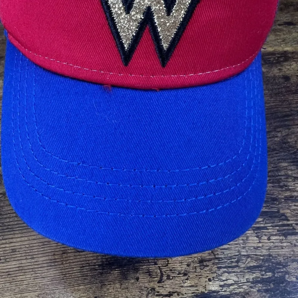 DC Wonder Woman Girls 4-6T Hat USA Flag Glitter Baseball Cap